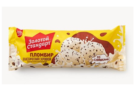 Мороженое ЗОЛОТОЙ СТАНДАРТ 380гр Пломбир с крошкой в глазуре 1/8шт Инмарко БЗМЖ