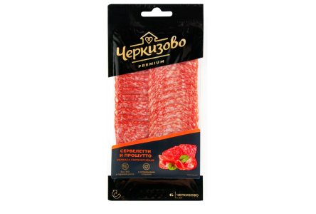 Колбаса сырокопченая ЧЕРКИЗОВО 85гр Ассорти сервелетти/прошутто Premium нарезка 1/10шт