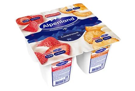 Продукт йогуртный ALPENLAND 95гр 7,5% Клубника/ананас 1/24шт Продукт без заменителя молочного жира