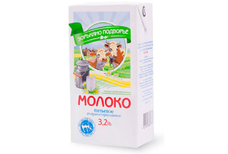 Молоко ЗОРЬКИНО ПОДВОРЬЕ 1л 3,2% т/п 1/12шт Продукт без заменителя молочного жира