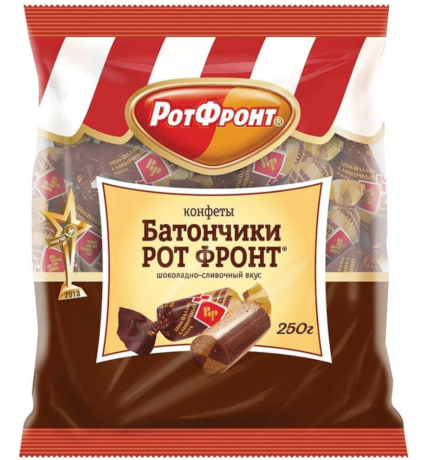 Конфеты БАТОНЧИК 250гр Шоколадно-сливочный вкус 1/10шт Рот Фронт