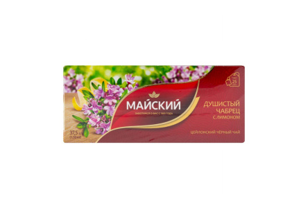 Чай черный в пакетиках МАЙСКИЙ 25*1,5гр Душистый чабрец/лимон 1/18шт