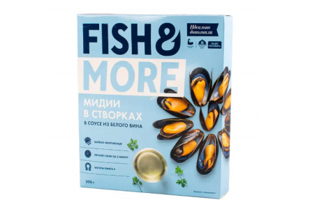 Мидии в створках FISH&MORE 500гр в соусе из белого вина 1/10шт