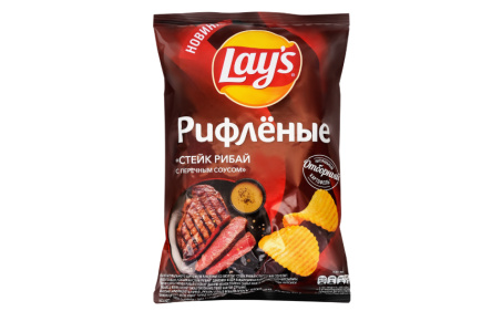 Чипсы LAYS 140гр Стейк Рибай перечный соус рифленые 1/19шт