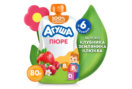 ДП Пюре АГУША Укрепляйка 80гр Яблоко/клубника/земляника/клюква с 6 мес д/п 1/10шт