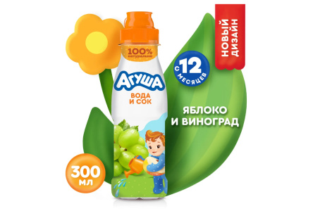 ДП Питьевая вода АГУША 300мл с соком яблоко/виноград с 12 мес 1/6шт