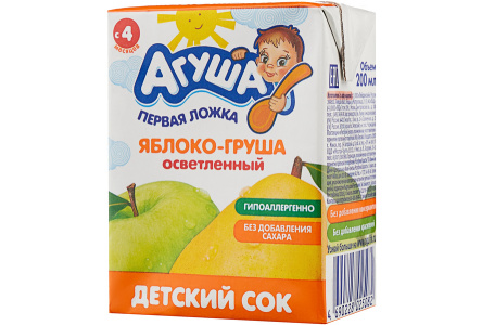 ДП Сок АГУША 200гр Яблоко/груша осветленный с 4 мес т/п 1/18шт