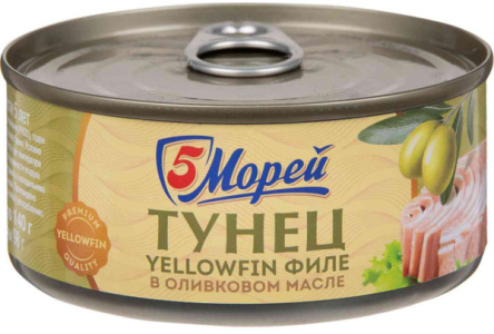 Тунец 5 МОРЕЙ 140гр филе в оливковом масле ж/б 1/24шт