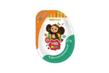 Карамель ЧЕБУРАШКА FRUITLS MAXI 11гр В пластиковом яйце с игрушкой 1/8шт Конфитрейд