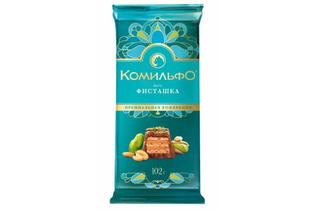 Шоколад молочный КОМИЛЬФО 102гр Белый/вафля/фисташка 1/13шт