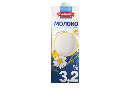 Молоко ЕДАКОВ 1л 3,2% Square т/п 1/12шт Продукт без заменителя молочного жира