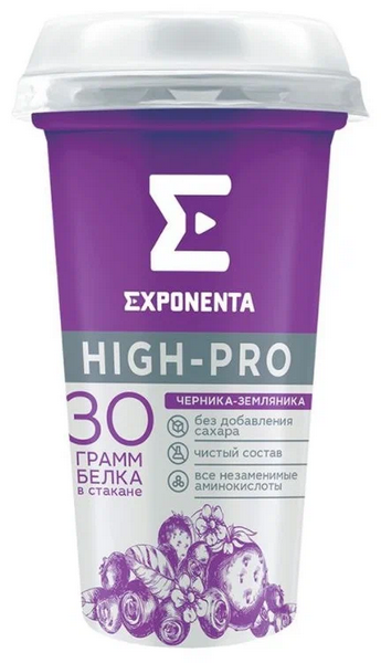 Напиток кисломолочный EXPONENTA HIGH-PRO 250гр Черника/земляника 30гр белка 1/6шт Беларусь БЗМЖ