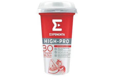 Напиток кисломолочный EXPONENTA HIGH-PRO 250гр Клубника/арбуз 30гр белка 1/6шт Беларусь БЗМЖ