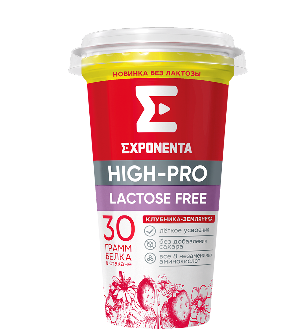 Напиток кисломолочный EXPONENTA HIGH-PRO 250мл Клубника/земляника 30гр белка 1/6шт Беларусь БЗМЖ