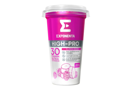 Напиток кисломолочный EXPONENTA HIGH-PRO 250гр Малина/банан 30гр белка 1/6шт Беларусь БЗМЖ