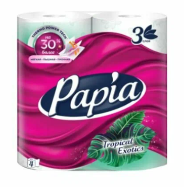Бумага туалетная  PAPIA 4шт Тропическая экзотика 3сл 1/14шт