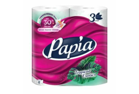 Бумага туалетная  PAPIA 4шт Тропическая экзотика 3сл 1/14шт