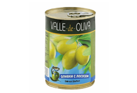 Оливки VALLE DE OLIVA 280гр С лососем ж/б 1/12шт