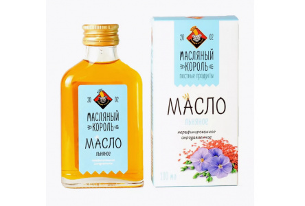 Масло льняное МАСЛЯНЫЙ КОРОЛЬ 100мл нерафинированное ст/б 1/20шт