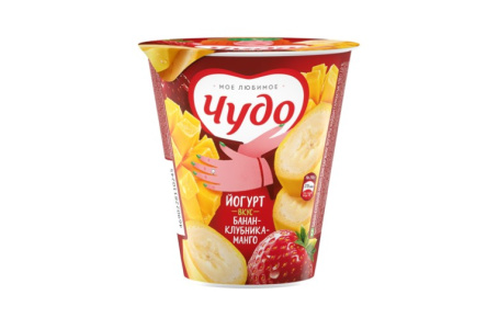 Йогурт ЧУДО 290гр 2% Банан/клубника/манго 1/8шт Продукт без заменителя молочного