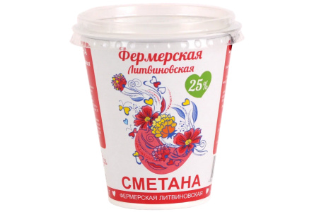 Сметана ЛИТВИНОВСКАЯ 300гр 25% Фермерская пл/ст 1/6шт