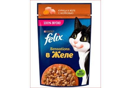 Корм д/кошек FELIX Sensations 75гр Курица с морковью 1/26шт