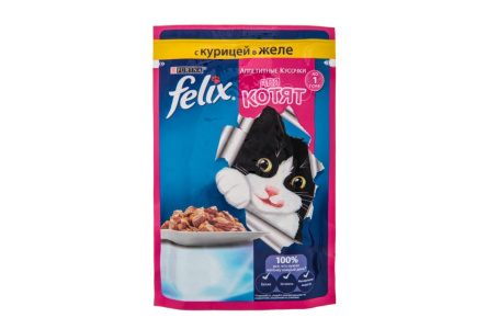 Корм д/котят FELIX 75гр Курица в желе 1/26шт