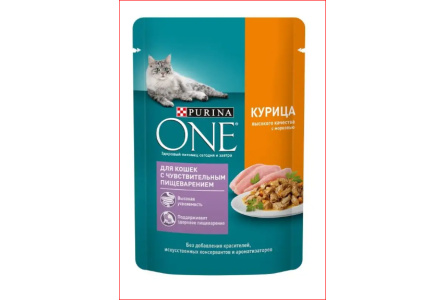 Корм д/кошек PURINA ONE 75гр Курица/зеленый горошек 1/26шт
