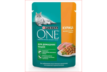 Корм д/чувст кошек PURINA ONE 75гр Курица/морковь 1/26шт
