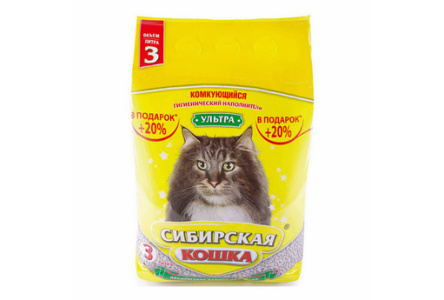 Наполнитель СИБИРСКАЯ КОШКА 3л Ультра комкующийся 1/4шт