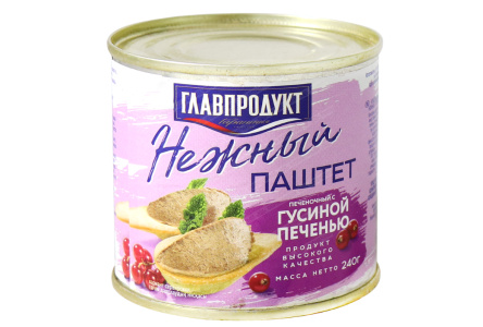 Паштет ГЛАВПРОДУКТ 240гр Нежный из гусин печени 1/20шт