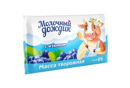 Масса творожная МОЛОЧНЫЙ ДОЖДИК 180гр 8% Изюм 1/6шт БЗМЖ