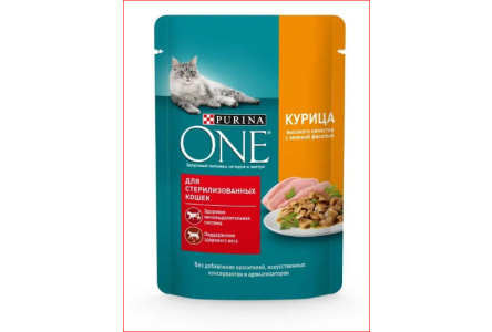 Корм д/стер кошек PURINA ONE 75гр Курица/зеленый горошек 1/26шт