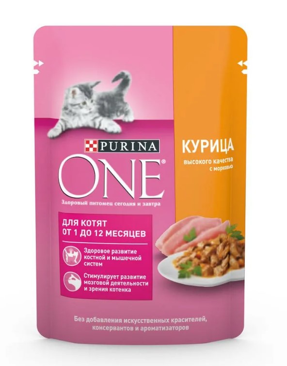 Корм д/котят PURINA ONE 75гр Курица/морковь 1/26шт