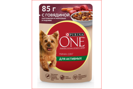 Корм д/актив собак ONE MINI 85гр говядина/картошка/морковка 1/26шт