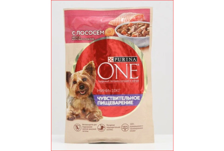 Корм д/собак PURINA ONE Мини 85гр Лосось/Рис/Морк/Чувств 1/26шт