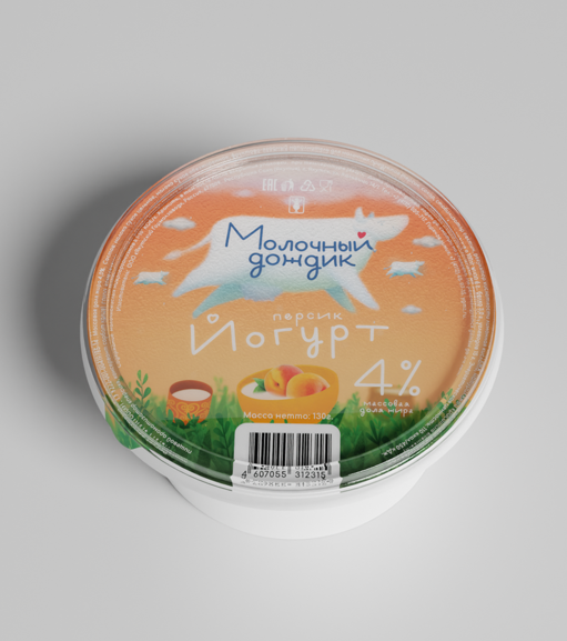 Йогурт МОЛОЧНЫЙ ДОЖДИК 130гр 4% Персик 1/9шт Продукт без заменителя молочного жира