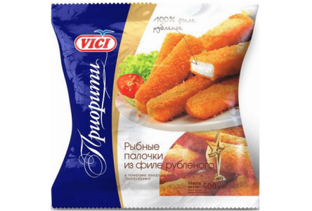 Рыбные палочки VICI 500гр из филе минтая Приорити PREMIUM 1/7шт