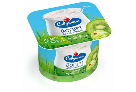 Йогурт САВУШКИН продукт 120гр 2% двухслойн Киви/крыжовник 1/12шт Продукт без заменителя молочного жи