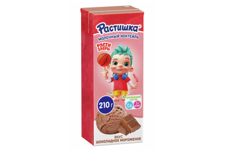 Молочный коктейль РАСТИШКА 210гр 2,0% Шоколадное мороженое 1/18шт Продукт без заменителя молочного ж