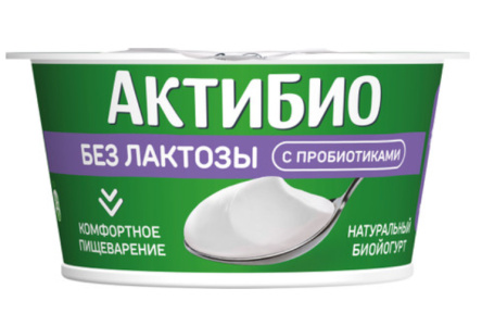 Биойогурт АКТИБИО 130гр 3,4% Без лактозы натуральный 1/6шт