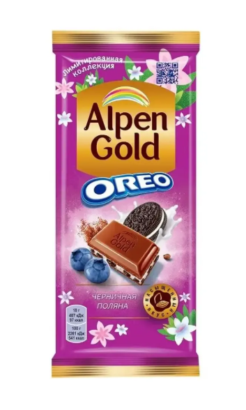 Шоколад ALPEN GOLD Oreo 85гр Черника 1/19шт