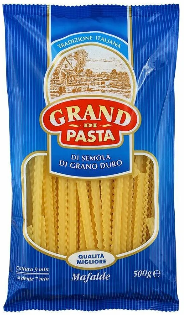 Макаронные изделия GRAND DI PASTA 500гр Mafalde Лапша длинная Волна А 1/12шт