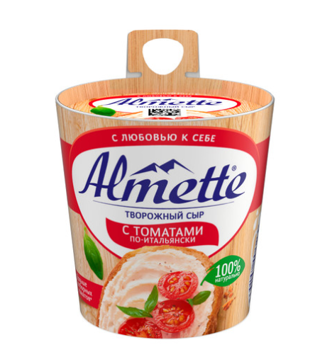 Сыр творожный ALMETTE 150гр с вялеными томатами и базиликом 1/8шт