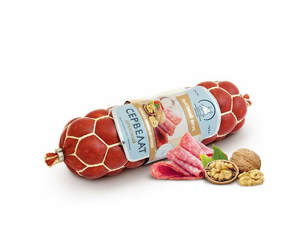 Колбаса варено-копченая ВЫСОКИЙ ВКУС 250гр Сервелат ореховый СПК