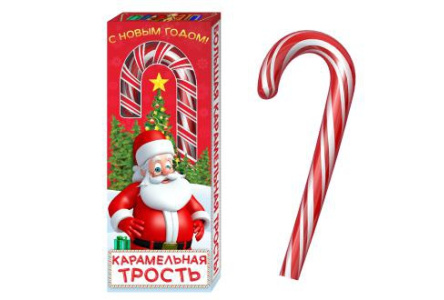 Конфета КАРАМЕЛЬНАЯ ТРОСТЬ 40гр С новым годом 1/24шт Сладкая сказка