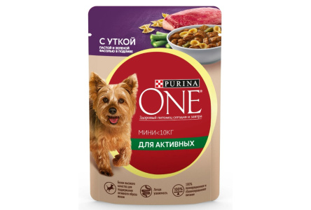 Корм д/актив собак ONE MINI 85гр утка/паста/зел.фасоль 1/26шт