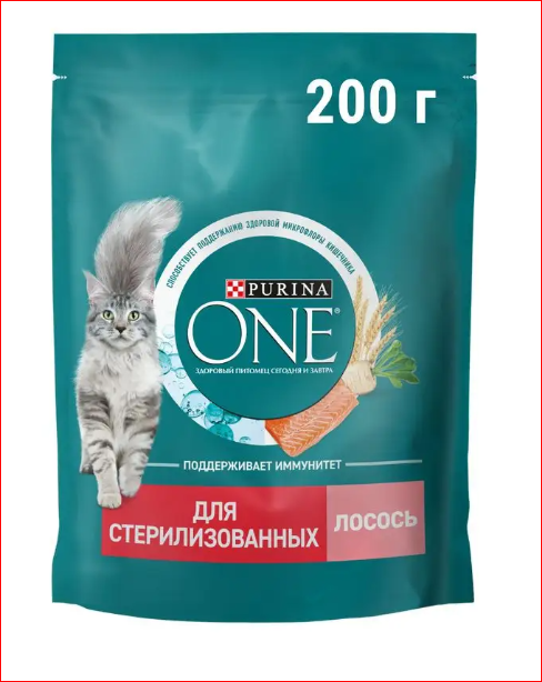 Корм д/кошек PURINA ONE 200гр Лосось/пшено д/стерилизованных кошек 1/10шт