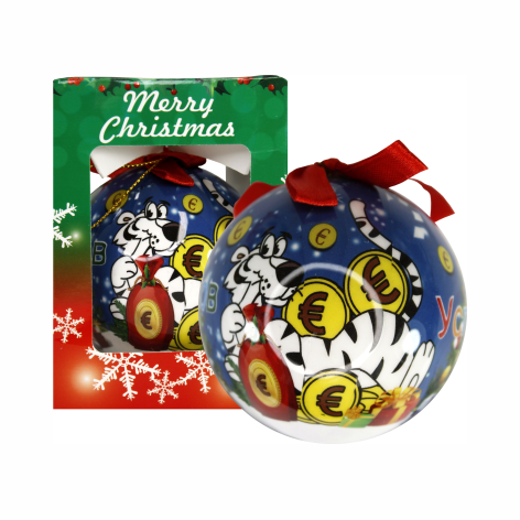 Елочный шар Тигр-богач 8см в подарочной упаковке синий