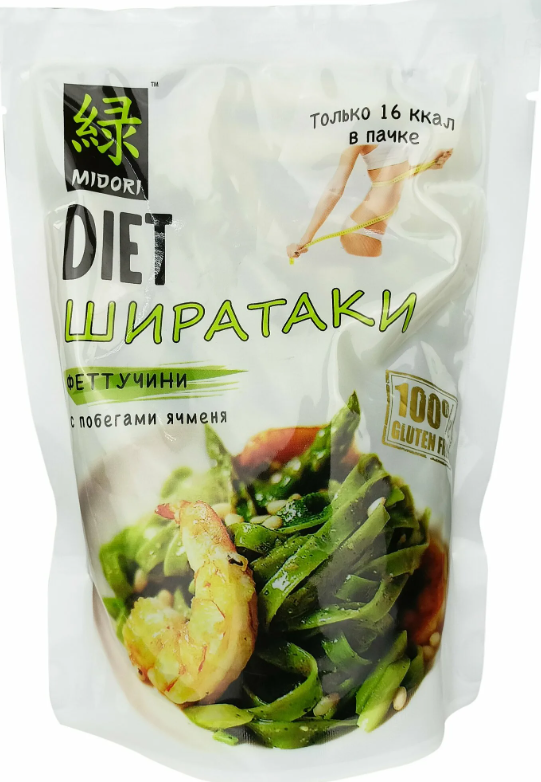 Лапша MIDORI 200гр Ширатаки феттуччине с побегами ячменя 1/12шт